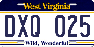 WV license plate DXQ025