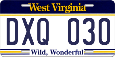 WV license plate DXQ030