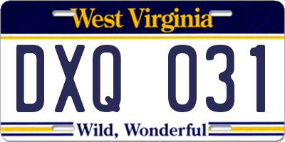 WV license plate DXQ031