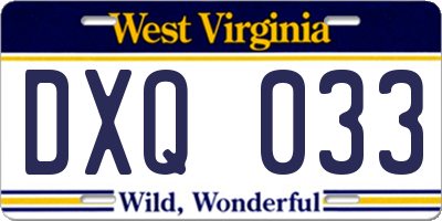WV license plate DXQ033