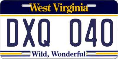 WV license plate DXQ040