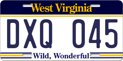 WV license plate DXQ045