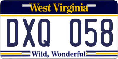 WV license plate DXQ058
