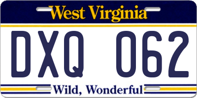 WV license plate DXQ062