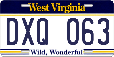 WV license plate DXQ063