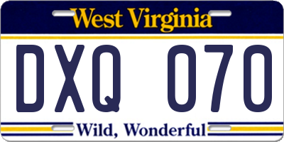 WV license plate DXQ070