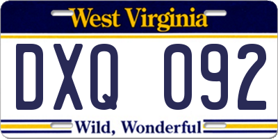WV license plate DXQ092