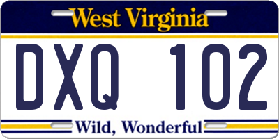 WV license plate DXQ102