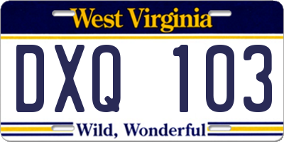 WV license plate DXQ103
