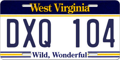 WV license plate DXQ104
