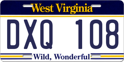 WV license plate DXQ108