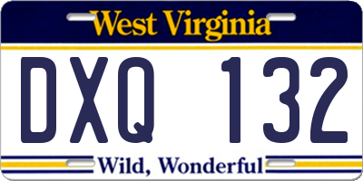 WV license plate DXQ132