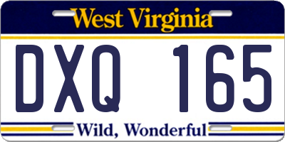 WV license plate DXQ165