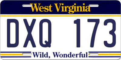 WV license plate DXQ173