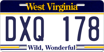 WV license plate DXQ178