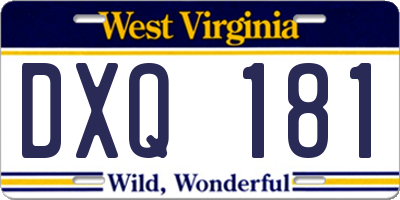 WV license plate DXQ181