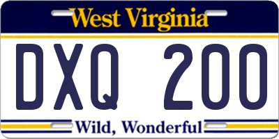 WV license plate DXQ200