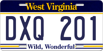 WV license plate DXQ201