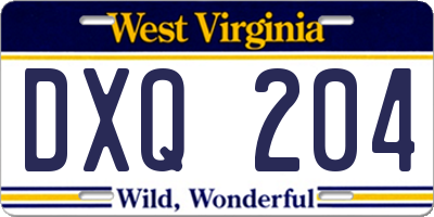 WV license plate DXQ204