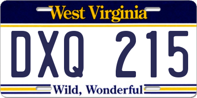 WV license plate DXQ215