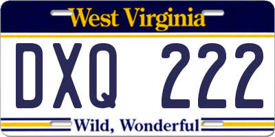 WV license plate DXQ222