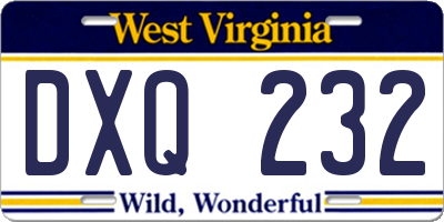 WV license plate DXQ232