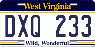 WV license plate DXQ233
