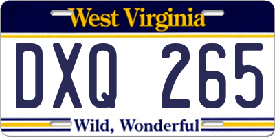 WV license plate DXQ265