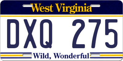WV license plate DXQ275