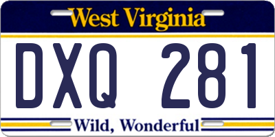 WV license plate DXQ281