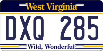 WV license plate DXQ285