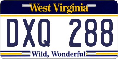 WV license plate DXQ288