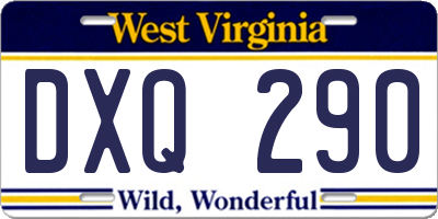 WV license plate DXQ290