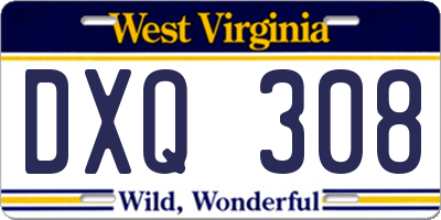 WV license plate DXQ308