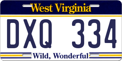 WV license plate DXQ334
