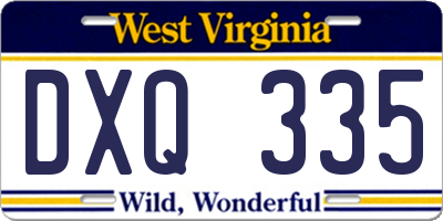 WV license plate DXQ335