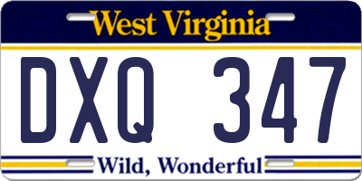 WV license plate DXQ347