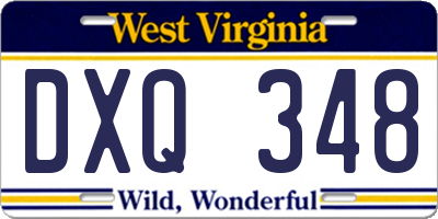 WV license plate DXQ348