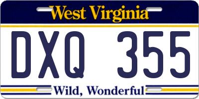 WV license plate DXQ355