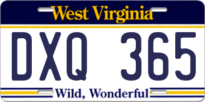 WV license plate DXQ365