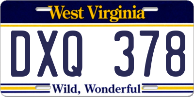 WV license plate DXQ378