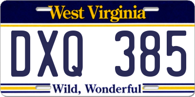 WV license plate DXQ385