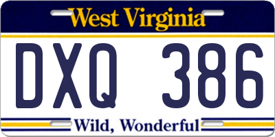 WV license plate DXQ386