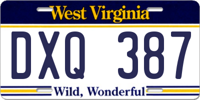 WV license plate DXQ387