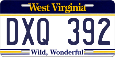 WV license plate DXQ392