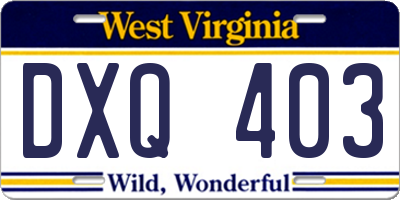 WV license plate DXQ403