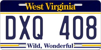 WV license plate DXQ408
