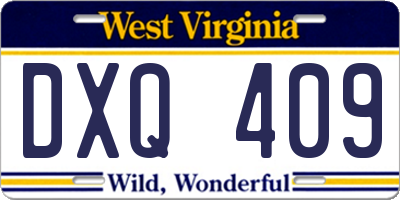 WV license plate DXQ409