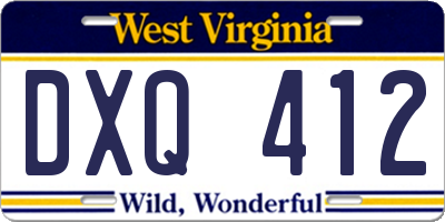 WV license plate DXQ412