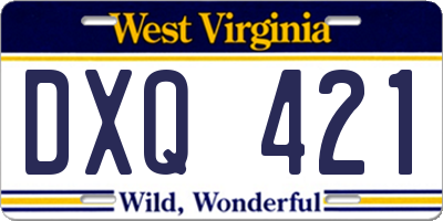 WV license plate DXQ421